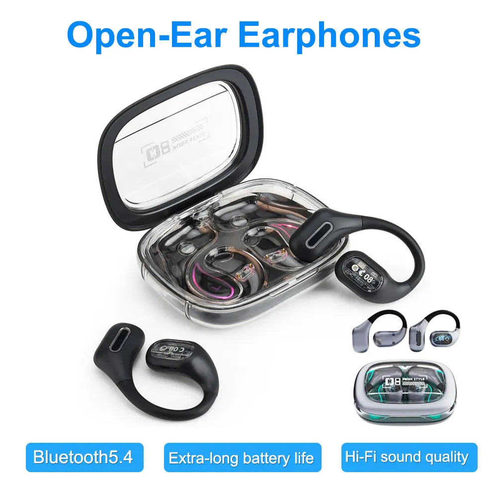 Open-Ear Earphones Wireless Bluetooth 5.4 Ear Hooks Headphones Air conduction Battery Life Headphones For Sports Hi-Res Sound