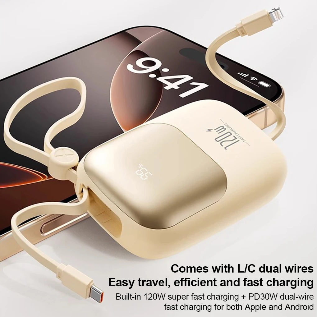 120W super fast charging power bank with cable 20000mAh large capacity portable mobile power Mini supply gift