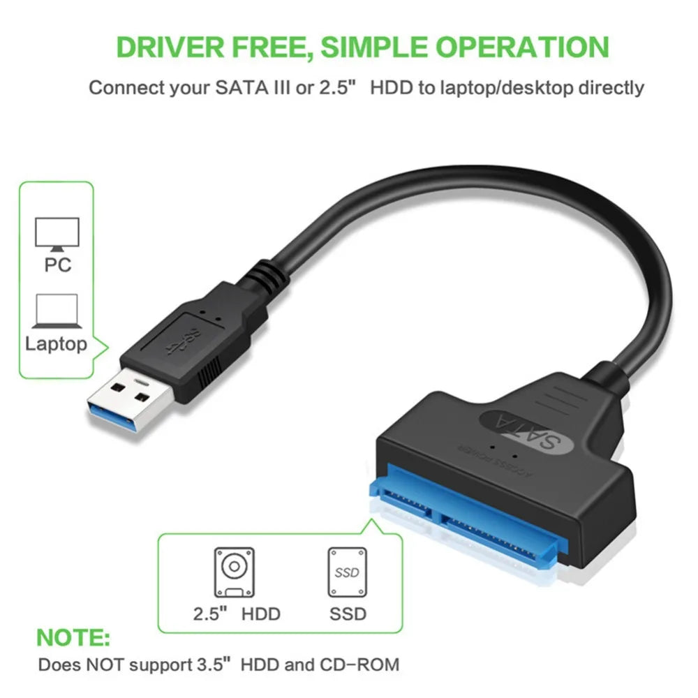 Up to 6 Gbps Sata to Usb 3.0 Adapter for 2.5 Inch Laptop Accessories External HDD SSD Hard Drive 22 Pin Cable Computer Cables