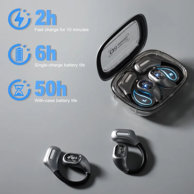 Open-Ear Earphones Wireless Bluetooth 5.4 Ear Hooks Headphones Air conduction Battery Life Headphones For Sports Hi-Res Sound