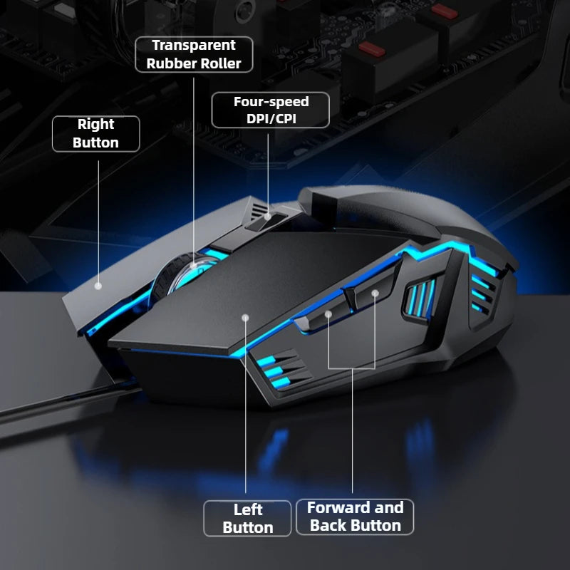 Wired Gaming Mouse Computer Mice Mechanical Silent 6 Keys USB Braided Rope 4 Speed DPI Ergonomics Mouse For PC Laptop
