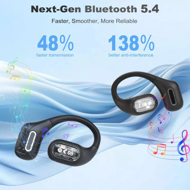 Open-Ear Earphones Wireless Bluetooth 5.4 Ear Hooks Headphones Air conduction Battery Life Headphones For Sports Hi-Res Sound