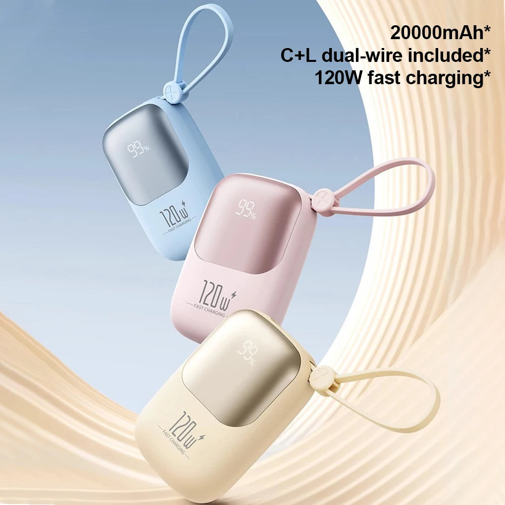 120W super fast charging power bank with cable 20000mAh large capacity portable mobile power Mini supply gift