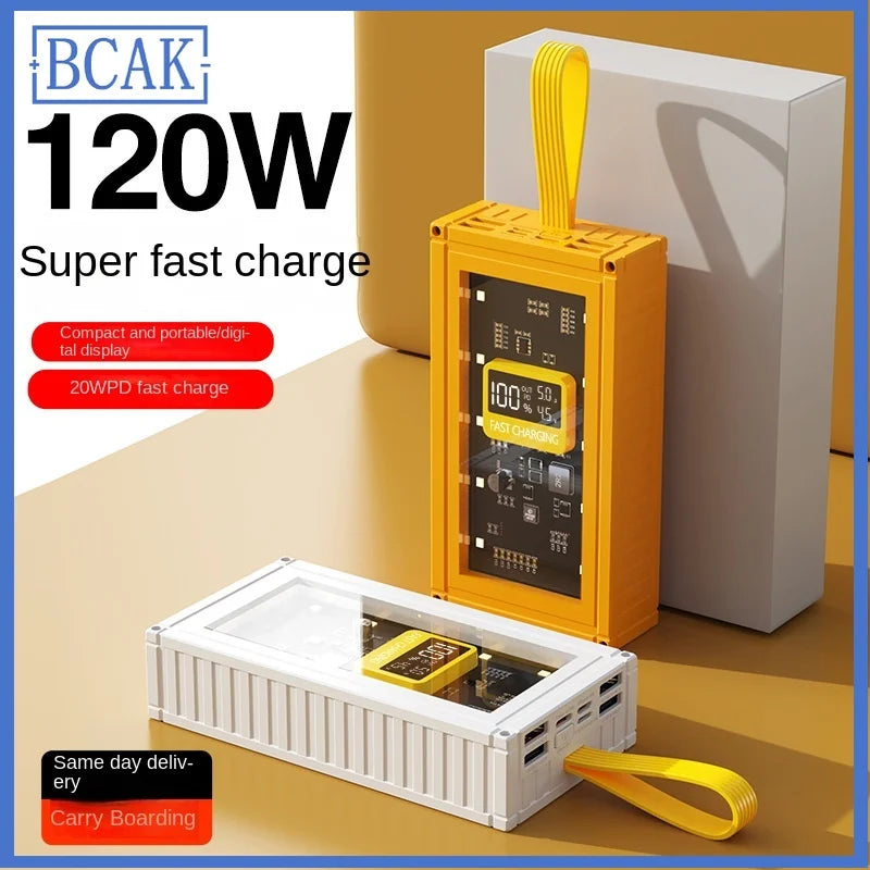 30000mAh 50000mAh 120W Fast Charging Transparent Power Bank 200000mAh Large-capacity Mobile Power Supply BCAK Mobile Phones Qua