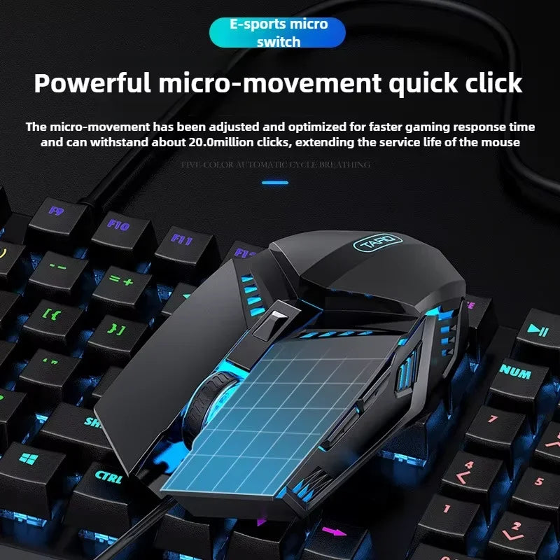 Wired Gaming Mouse Computer Mice Mechanical Silent 6 Keys USB Braided Rope 4 Speed DPI Ergonomics Mouse For PC Laptop