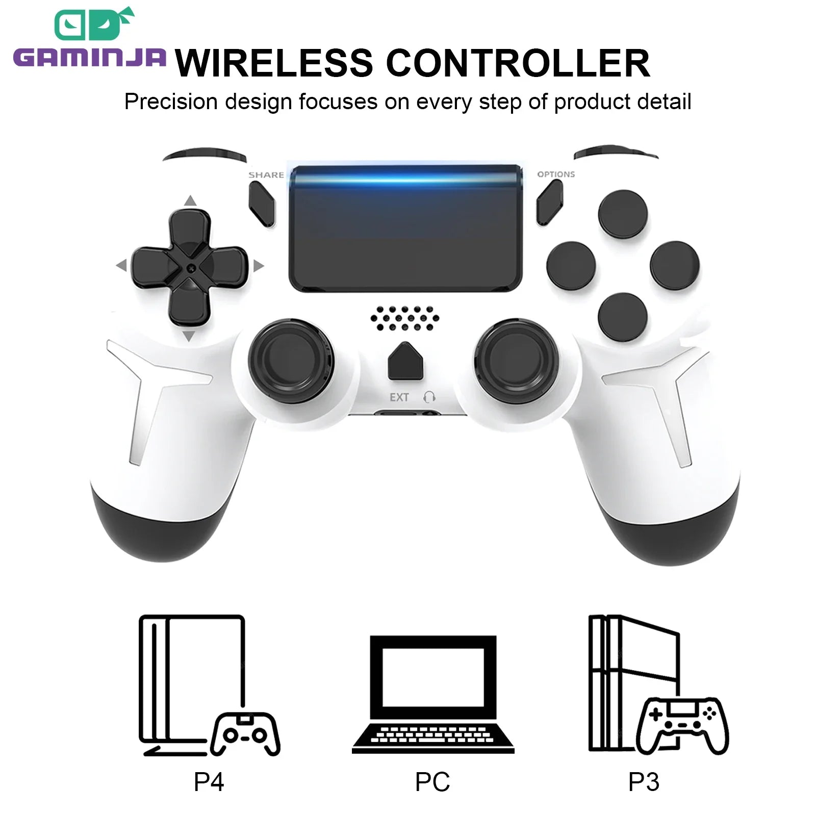 GAMINJA Wireless Gamepad 6-axis Gyroscope Dual Vibration With touch pad For PS4 PS3 Console Computer PC Bluetooth Controller